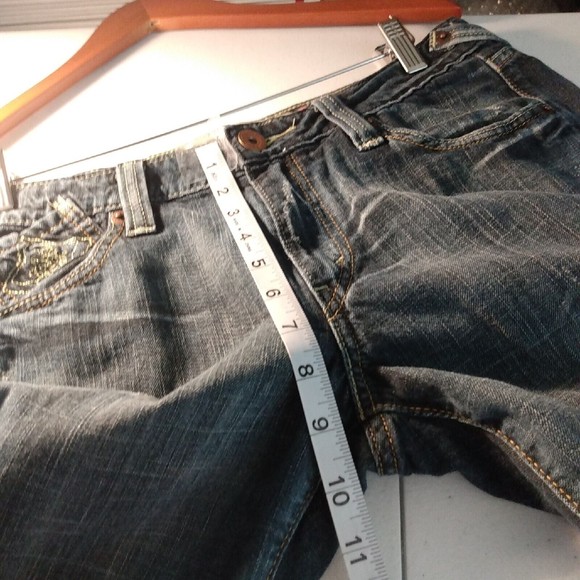 Levi's 518 Superlow Boot Cut Jeans Women Junior 11M Med Wash Distressed Patches - Picture 7 of 9